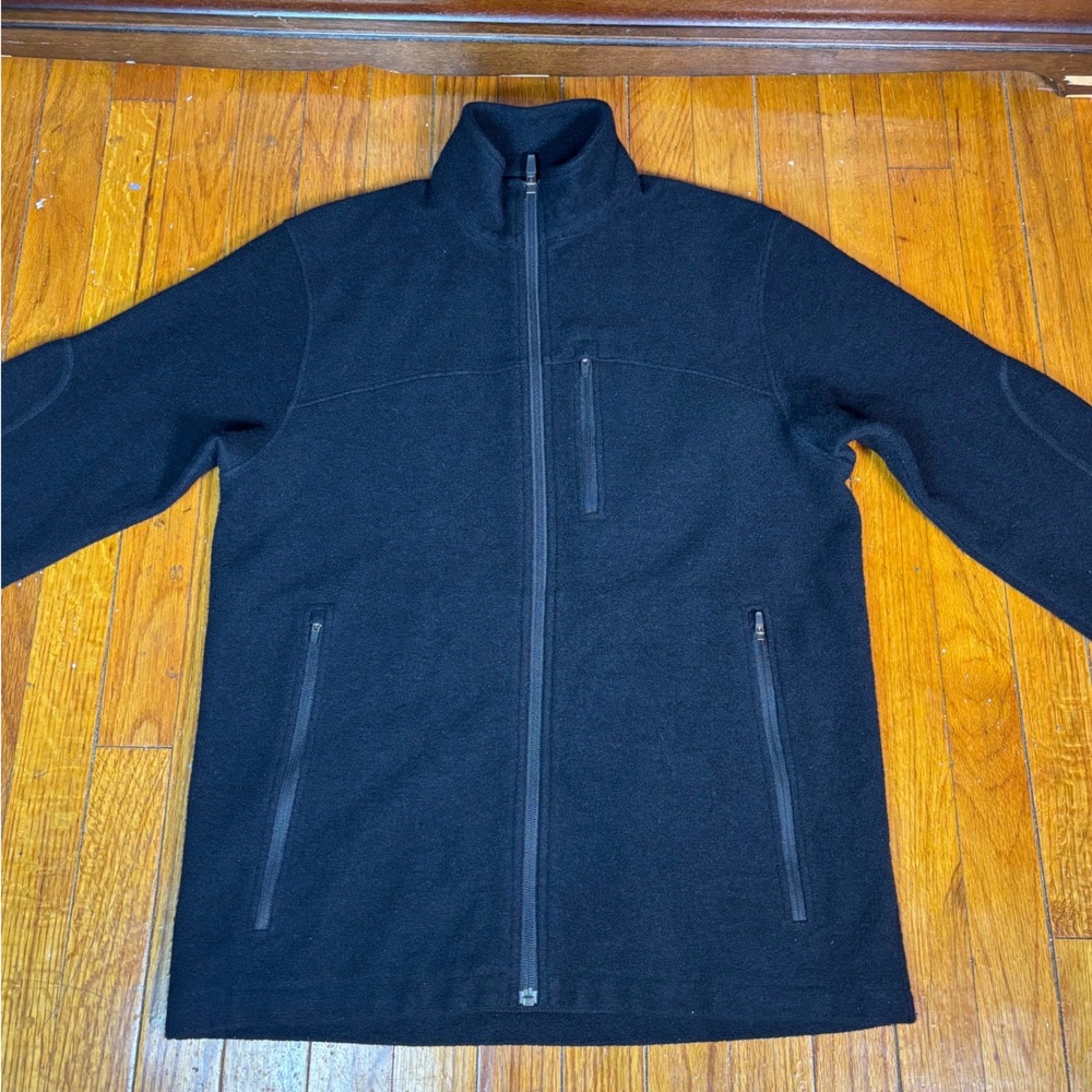 Ibex merinowool sweater full zip cozy office outdoor lightweight USA made size L